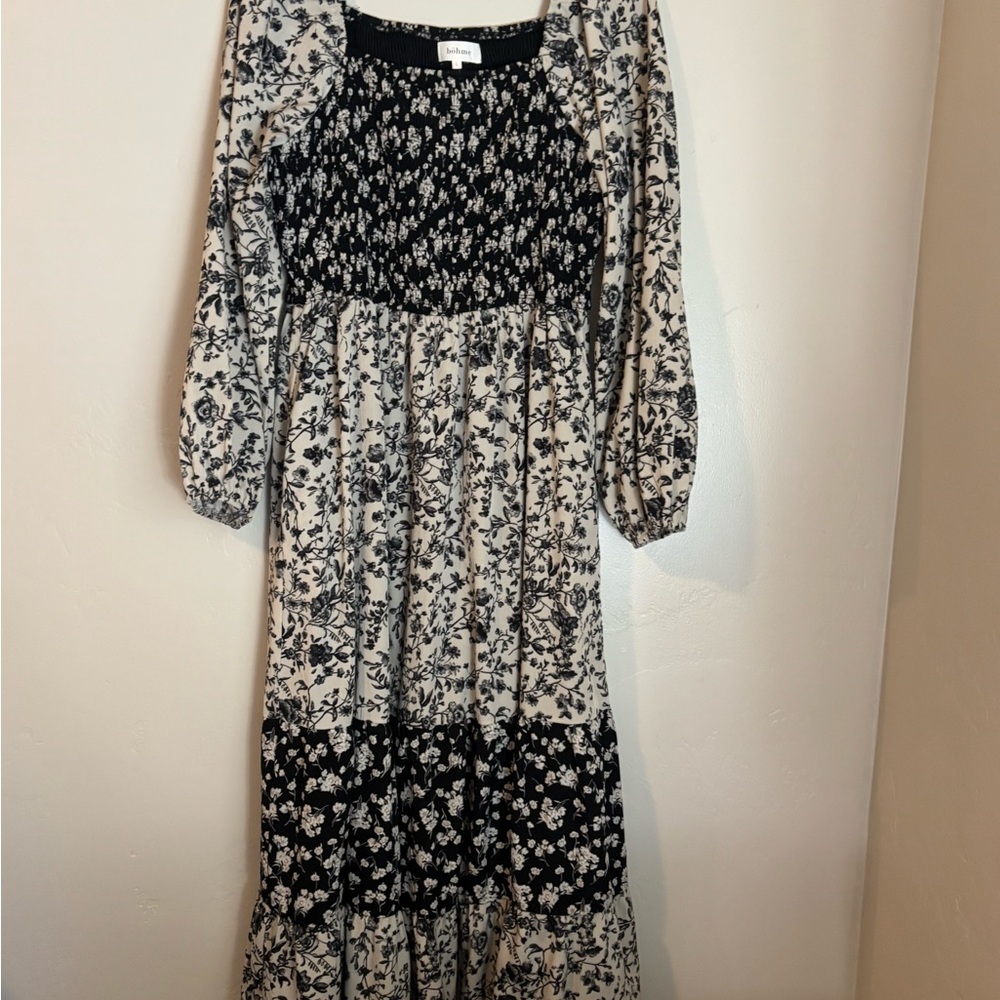 Floral Black and White Women's Dress